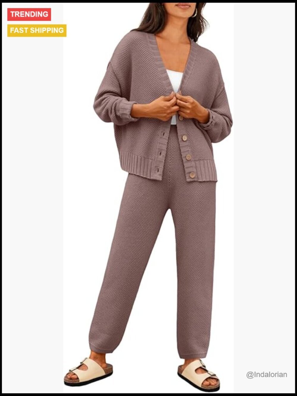 Cotton Blend Cardigan Pants Set Slouchy Sweater Loungewear